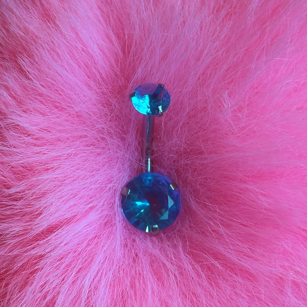 NEW Adorable Sparkly Aqua Blue Cubic Zirconia Belly Ring